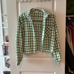 Green and White Plaid Women's Jacket